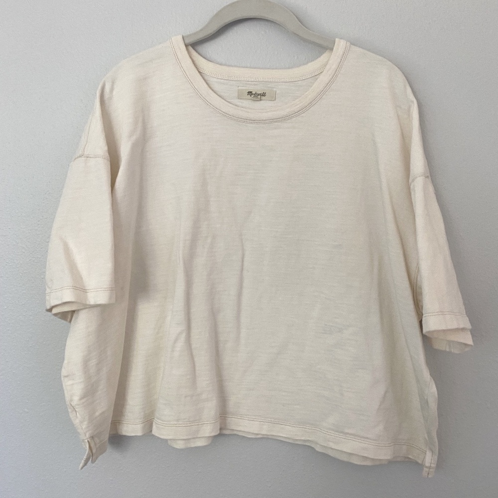 Women's Madewell Cream Cotton Cropped Tee M